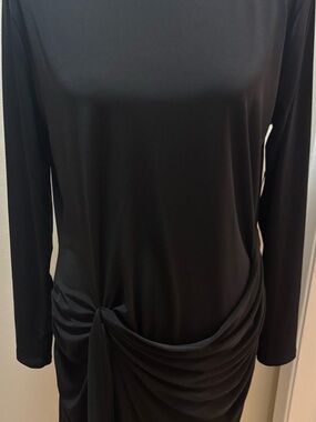 BOLD Elements Black Long-Sleeve Draped Side Tie Dress